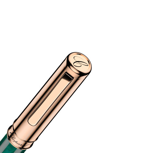 Vintage Green Ballpoint Desk Pen & Goldtone Holder 